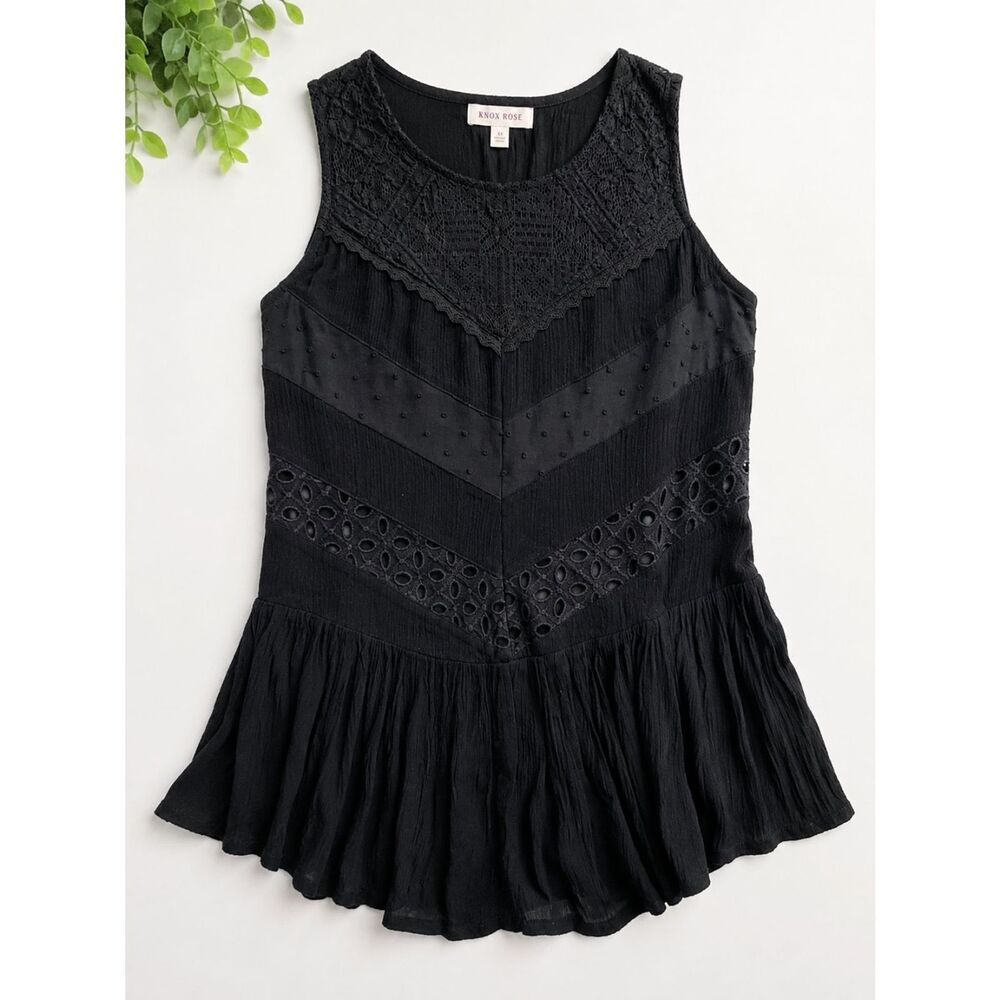 Knox Rose Black Eyelet Tank Top XS Boho Fairycore Romantic Lace Sleeveless